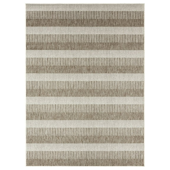 Nicole Miller New York Patio Country Charlotte Modern Striped Indoor/Outdoor Area Rug, Taupe/Ivory , 5'2"x7'2"