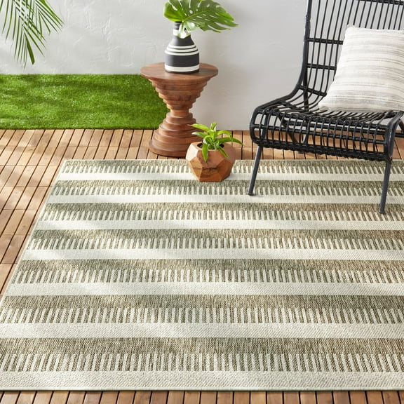 Nicole Miller New York Patio Country Charlotte Modern Striped Indoor/Outdoor Area Rug, Taupe/Ivory , 7'9"x10'2"