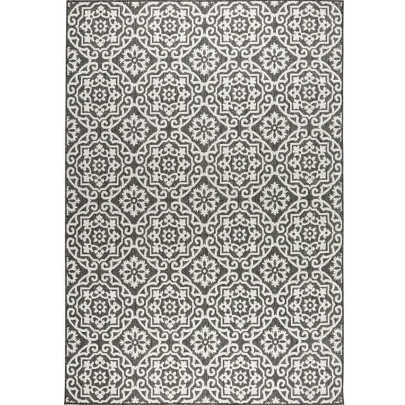 Nicole Miller New York Patio Country Danica Transitional Geometric Indoor/Outdoor Area Rug, Black/Grey, 1'9"x2'11"