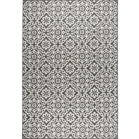 Nicole Miller New York Patio Country Danica Transitional Geometric Indoor/Outdoor Area Rug, Black/Grey, 1'9"x2'11"