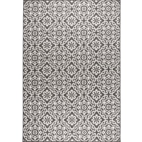 Nicole Miller New York Patio Country Danica Transitional Geometric Indoor/Outdoor Area Rug, Black/Grey, 1'9"x2'11"