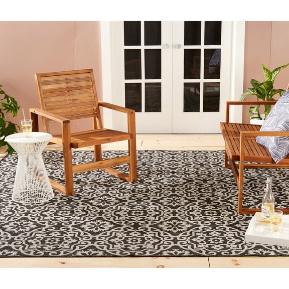 Nicole Miller New York Patio Country Danica Transitional Geometric Indoor/Outdoor Area Rug, Black/Grey, 5'2"x7'2"