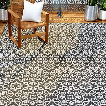 Nicole Miller New York Patio Country Danica Transitional Geometric Indoor/Outdoor Area Rug, Black/Grey, 9'2"x12'5"