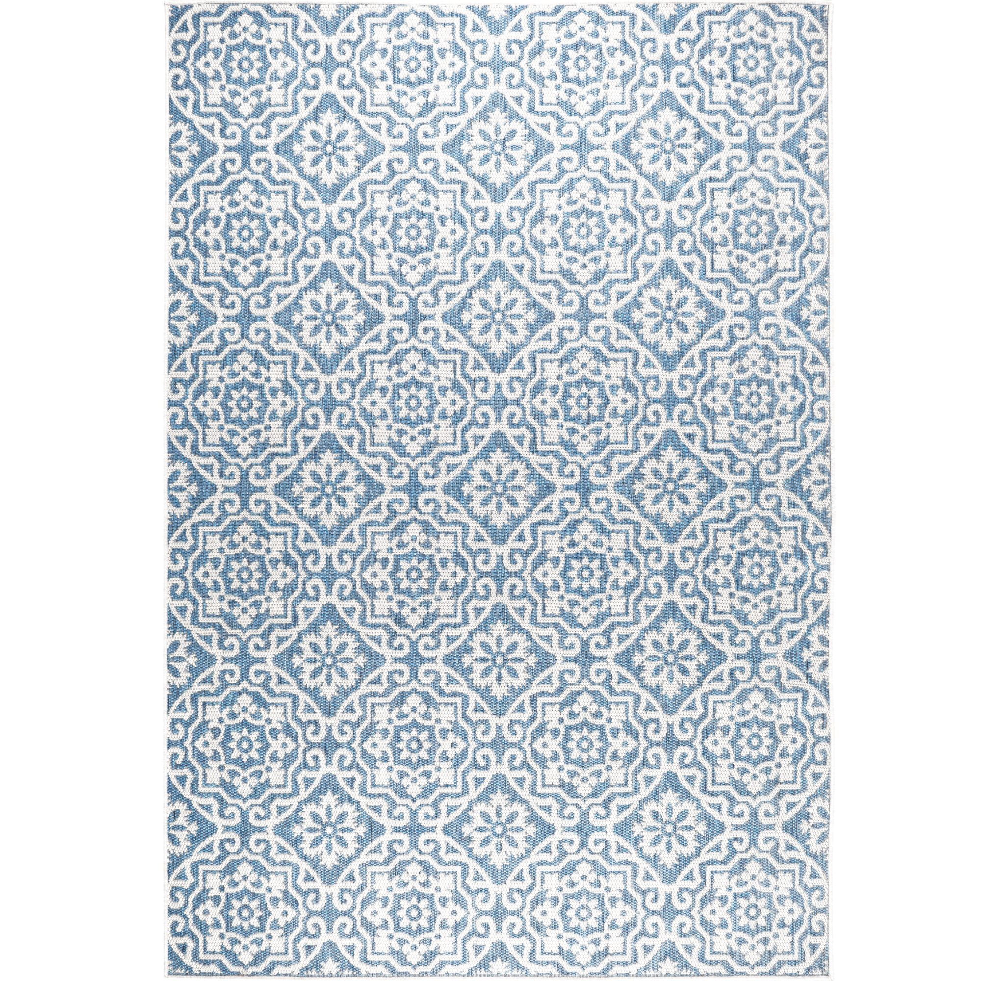 Nicole Miller New York Patio Country Danica Transitional Geometric Indoor/Outdoor Area Rug, Blue/Grey, 1'9"x2'11"