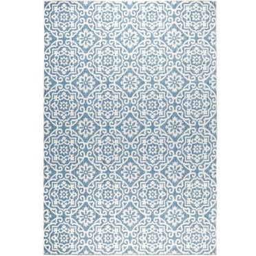 Nicole Miller New York Patio Country Danica Transitional Geometric Indoor/Outdoor Area Rug, Blue/Grey, 1'9"x2'11"