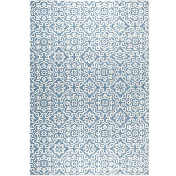 Nicole Miller New York Patio Country Danica Transitional Geometric Indoor/Outdoor Area Rug, Blue/Grey, 1'9"x2'11"