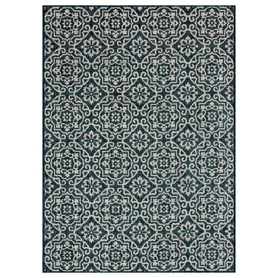 Nicole Miller New York Patio Country Danica Transitional Geometric Indoor/Outdoor Area Rug, Navy Blue/Ivory , 6'6"x9'2"