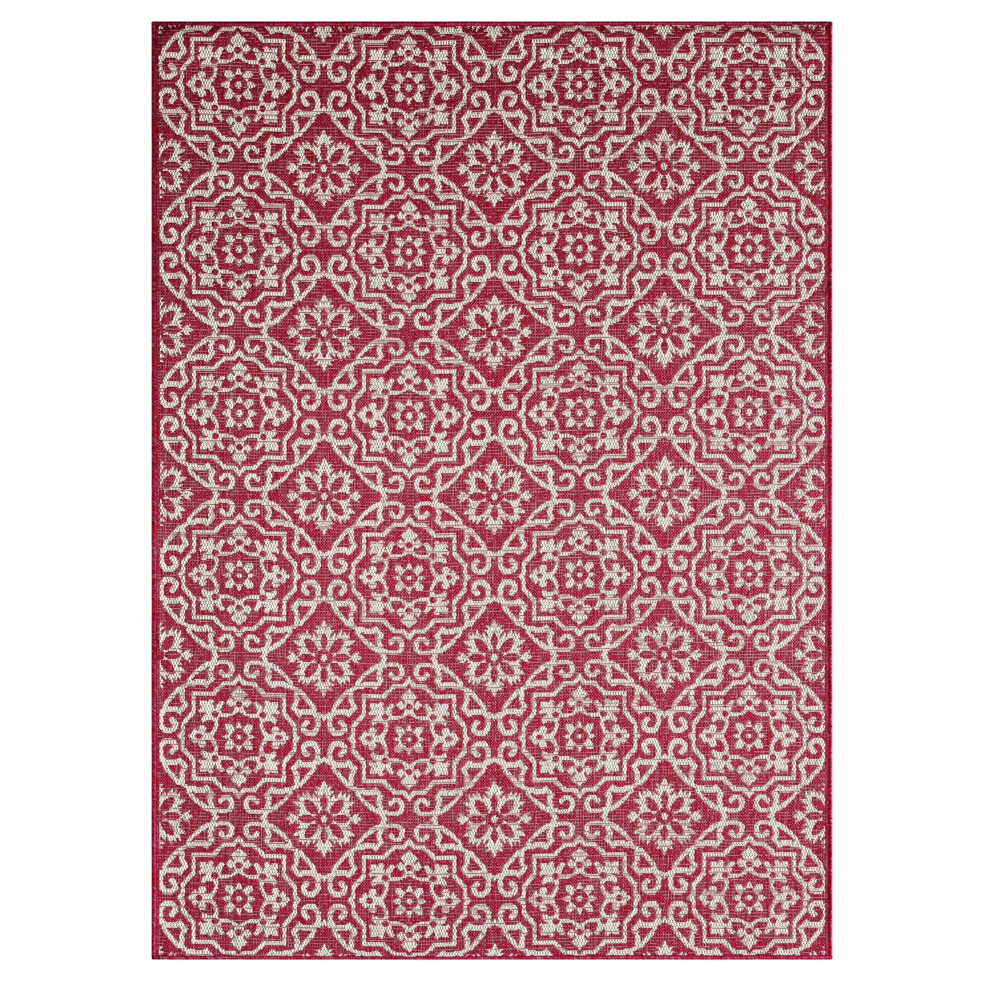 Red and Ivory Geometric Synthetic 8' x 10' Reversible Area Rug