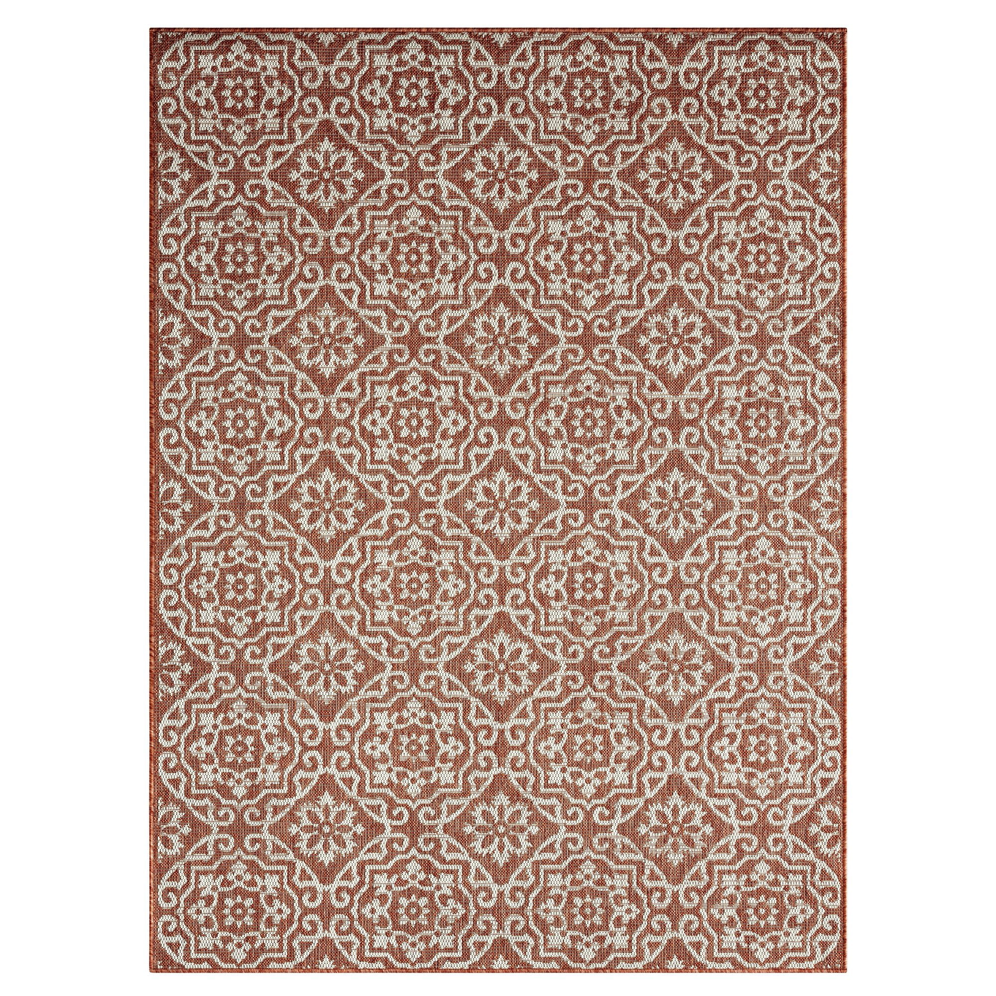 Terracotta Ivory Geometric Medallion Indoor/Outdoor Area Rug 6' x 9'