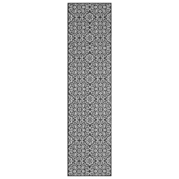Nicole Miller New York Patio Country Danica Transitional Geometric Indoor/Outdoor Runner Area Rug, Black/Grey, 1'9"x7'2"