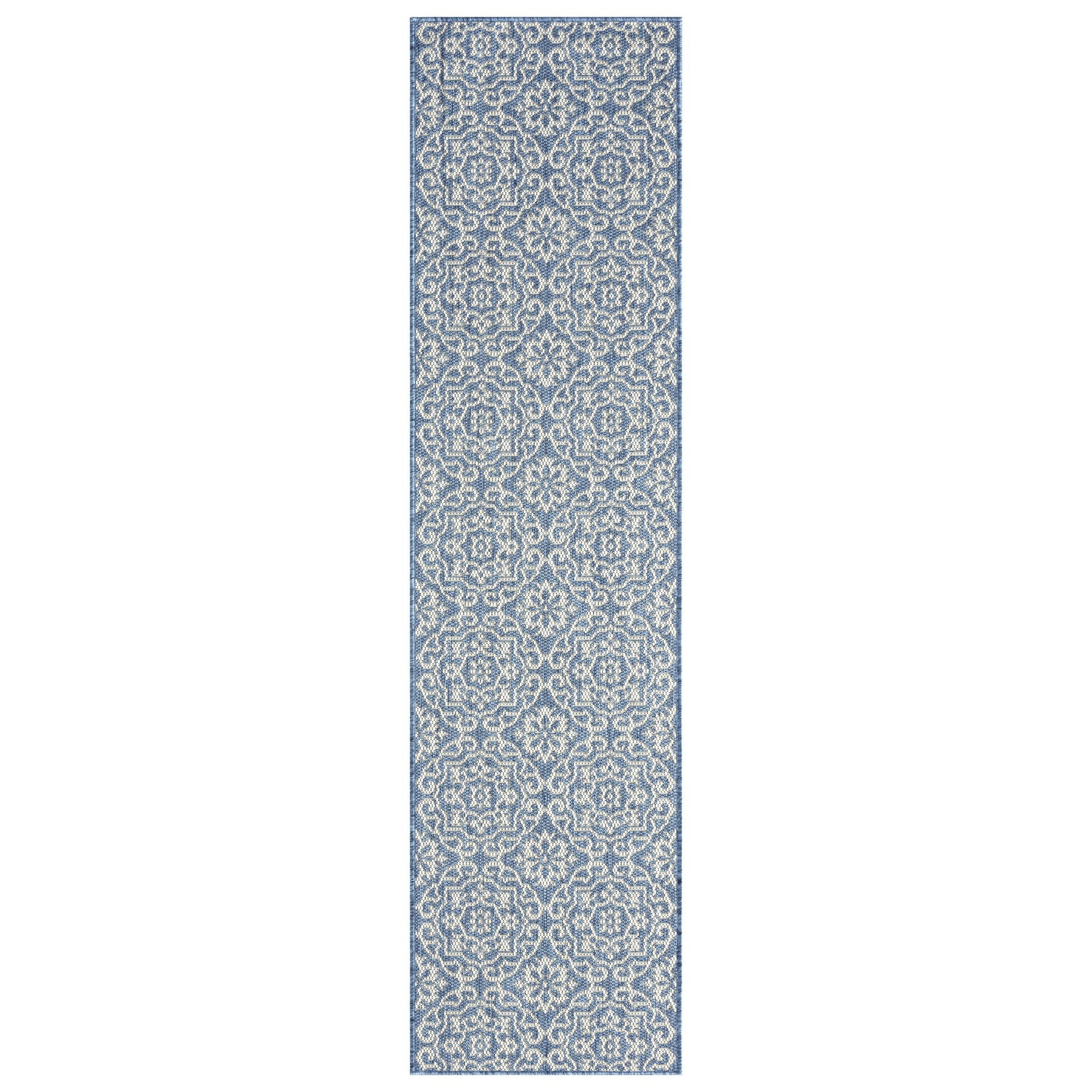 Danica Boho Medallion Blue/Gray Indoor/Outdoor Runner Rug, 1'9"x7'2"