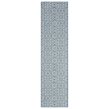 Nicole Miller New York Patio Country Danica Transitional Geometric Indoor/Outdoor Runner Area Rug, Blue/Grey, 1'9"x7'2"