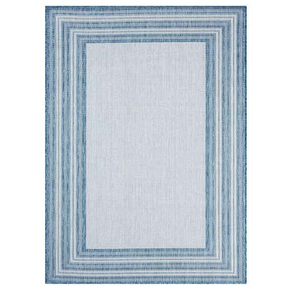 Nicole Miller New York Patio Country Layla Modern Border Indoor/Outdoor Area Rug, Blue/Ivory , 7'9"x10'2"