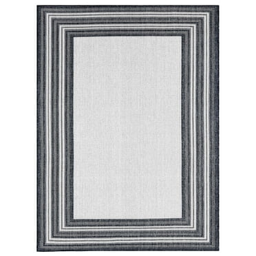 Nicole Miller New York Patio Country Layla Modern Border Indoor/Outdoor Area Rug, Grey/Black, 5'2"x7'2"