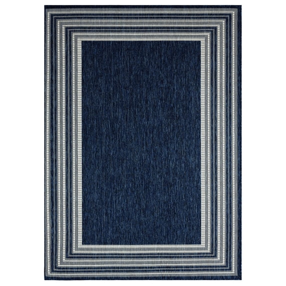 Nicole Miller New York Patio Country Layla Modern Border Indoor/Outdoor Area Rug, Navy Blue/Ivory , 5'2"x7'2"