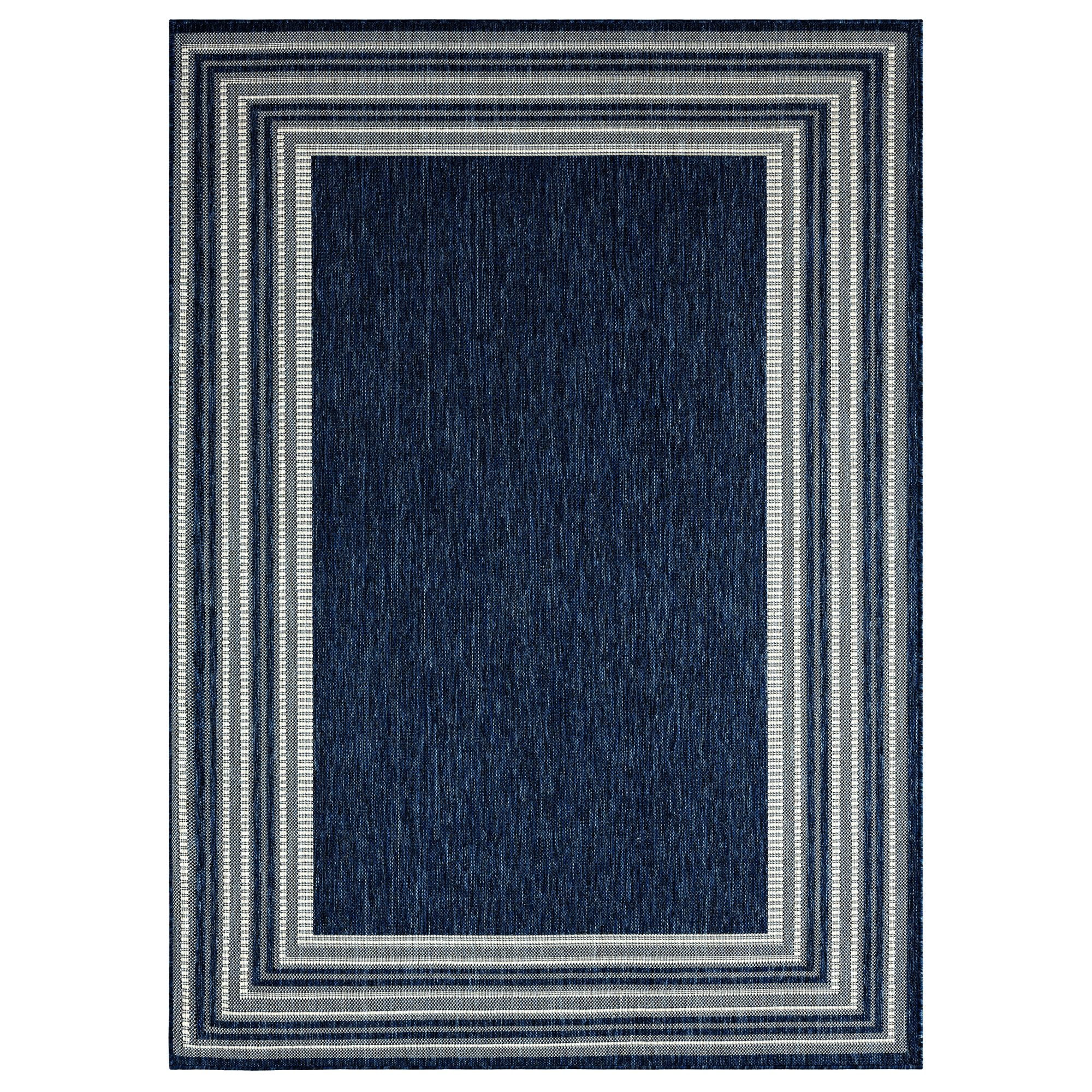 Navy Blue and Ivory Stripe Synthetic 8' x 10' Area Rug