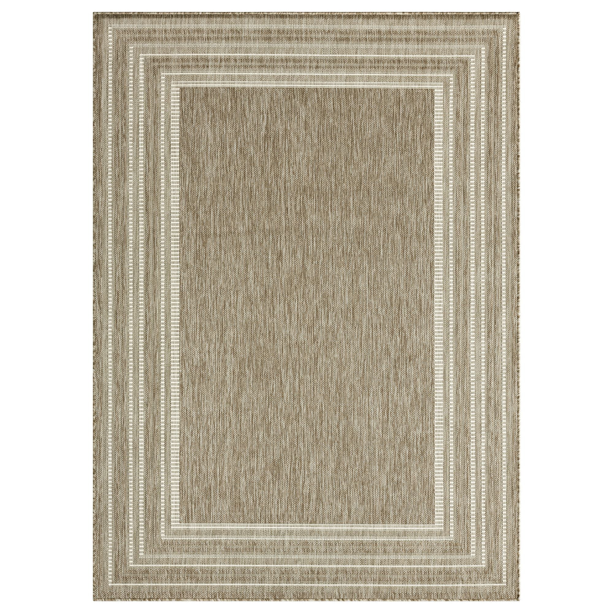 Nicole Miller New York Patio Country Layla Modern Border Indoor/Outdoor Area Rug, Taupe/Ivory , 7'9"x10'2"