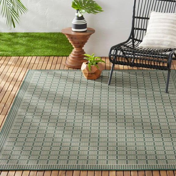 Nicole Miller New York Patio Country Luna Contemporary Geometric Indoor/Outdoor Area Rug, Green/Beige, 7'9"x10'2"