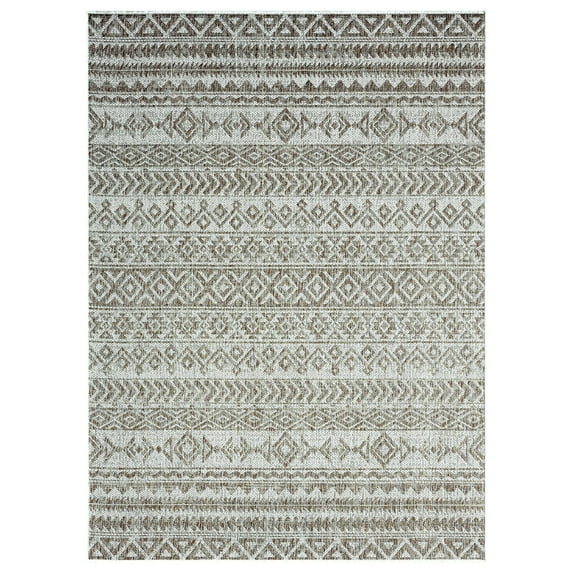 Nicole Miller New York Patio Country Odina Southwest Tribal Indoor/Outdoor Area Rug, Taupe/Ivory , 5'2"x7'2"