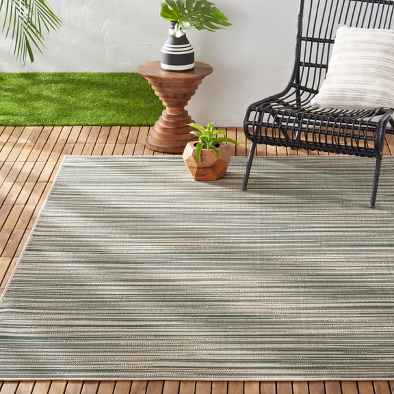 Nicole Miller New York Patio Country Wynona Contemporary Abstract Indoor/Outdoor Area Rug, Green/Beige, 7'9"x10'2"