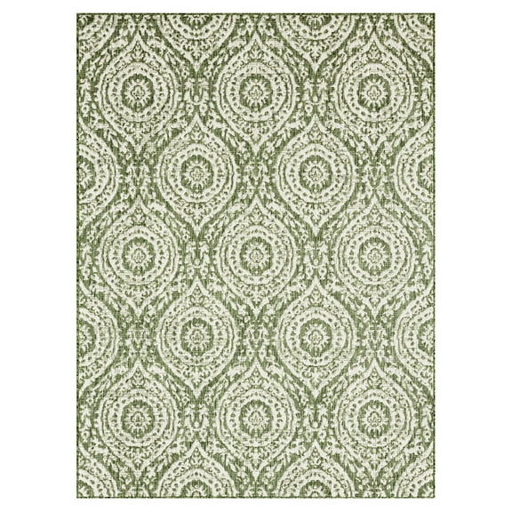 Nicole Miller New York Patio Country Zoe Moroccan Damask Indoor/Outdoor Area Rug, Light Green/Ivory , 5'2"x7'2"