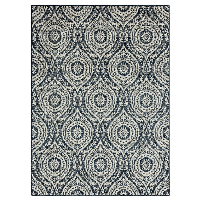 7' x 9' Blue and Gray Damask Indoor Outdoor Area Rug 7' x 9' Blue and Gray Damask Indoor Outdoor Area Rug