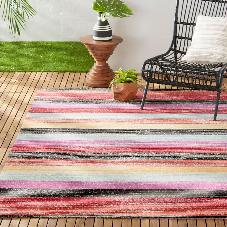 5' X 7' Ocean Stripes Uv Treated Indoor Outdoor Area Rug