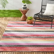 Nicole Miller New York Patio Sofia Estelle Contemporary Abstract Striped Indoor/Outdoor Area Rug, Red/Pink, 7'9"x10'2"