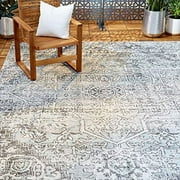Nicole Miller New York Patio Sofia Fleur Transitional Medallion Indoor/Outdoor Area Rug, Light Grey/Dark Grey, 5'2"x7'2"