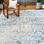 Nicole Miller New York Patio Sofia Fleur Transitional Medallion Indoor/Outdoor Area Rug, Navy Blue/Aqua, 79x102