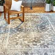 Nicole Miller New York Patio Sofia Ivy Transitional Distressed Indoor/Outdoor Area Rug, Grey/Aqua, 52"x72"