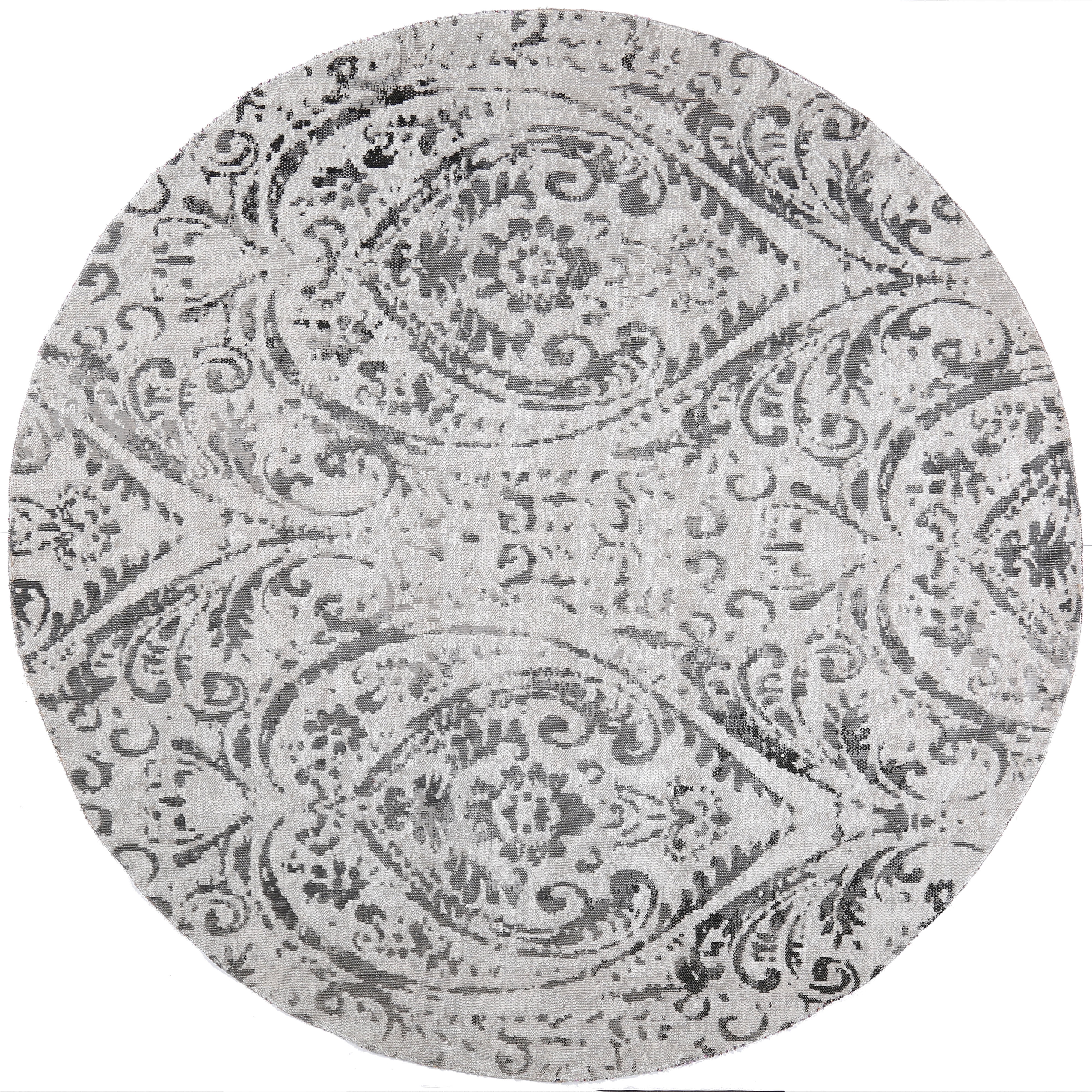 Ivory and Grey Round Synthetic Paisley Area Rug