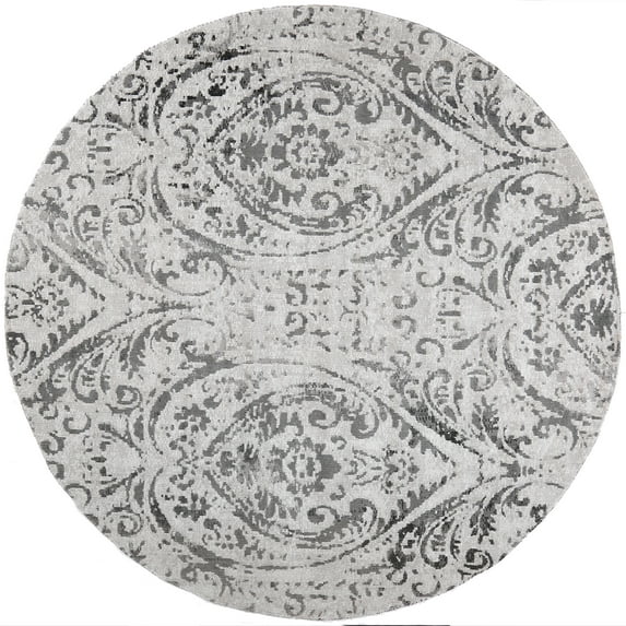Nicole Miller New York Patio Sofia Juniper Transitional Paisley Indoor/Outdoor Area Rug, Ivory/Grey, 7'10" Round
