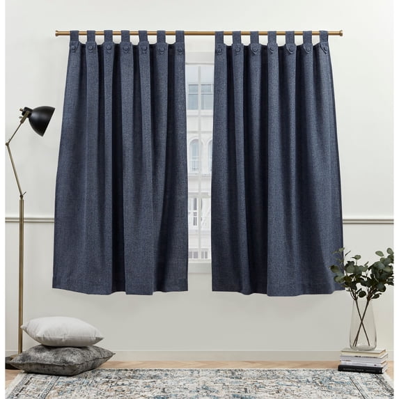 Nicole Miller New York Peterson Cotton Blend Tuxedo Tab Top Light Filtering Curtain Panels, 54"x 63", Indigo, Set of 2