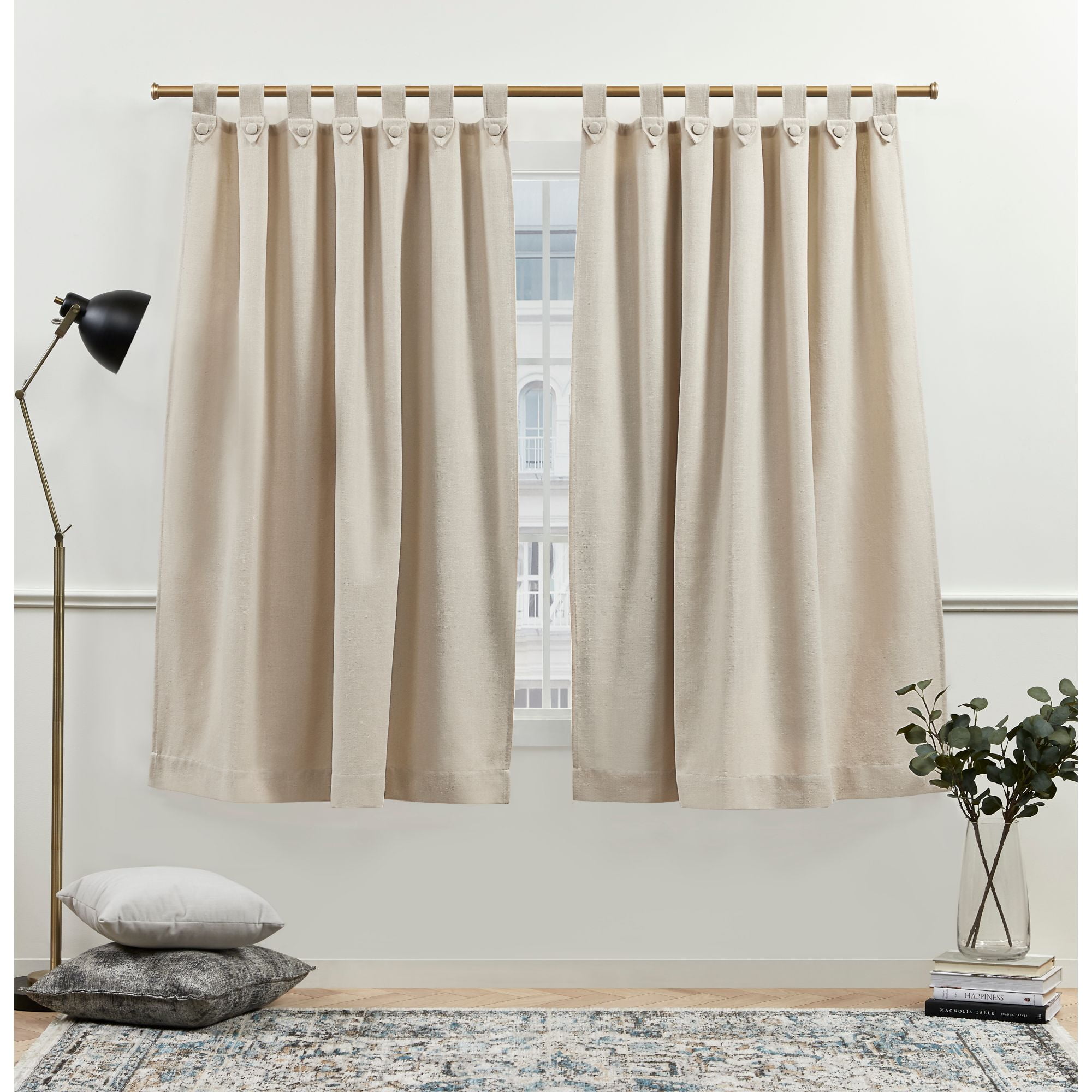 Nicole Miller New York Peterson Cotton Blend Tuxedo Tab Top Light Filtering Curtain Panels, 54"x 63", Natural, Set of 2