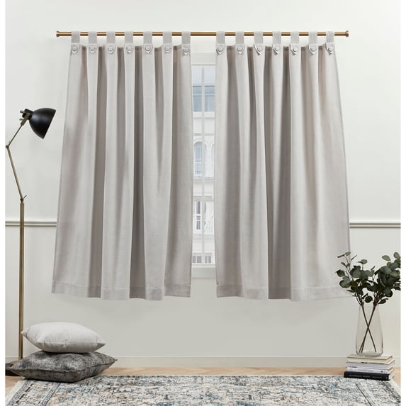 Nicole Miller New York Peterson Cotton Blend Tuxedo Tab Top Light Filtering Curtain Panels, 54"x 63", Silver, Set of 2