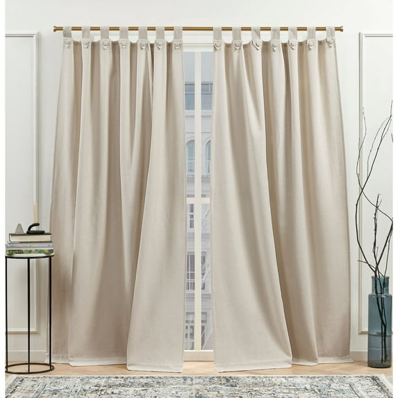 Nicole Miller New York Peterson Cotton Blend Tuxedo Tab Top Light Filtering Curtain Panels, 54"x 84", Natural, Set of 2