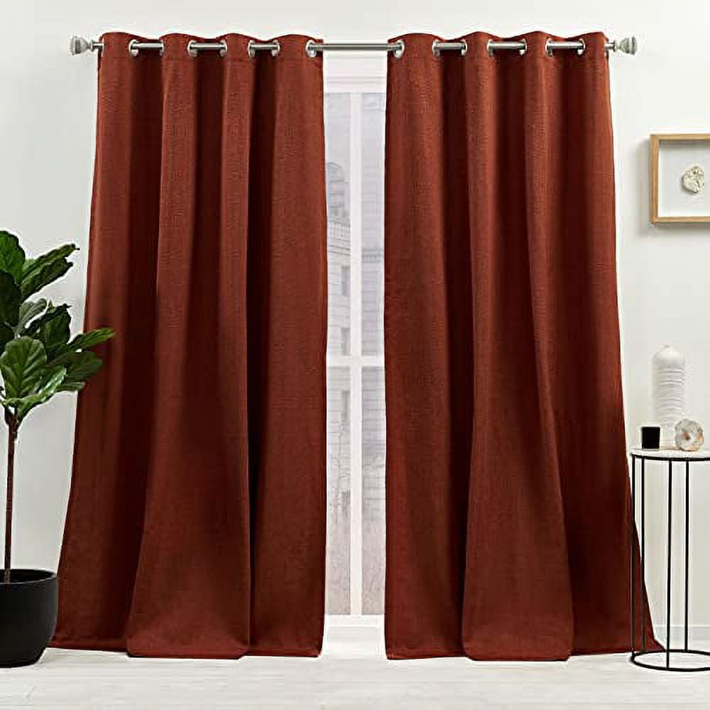 Nicole Miller New York Sawyer Cotton Blend Grommet Top Light Filtering Curtain Panels, 52"x 108", Brick Red, Set of 2