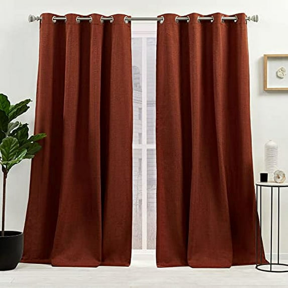 Nicole Miller New York Sawyer Cotton Blend Grommet Top Light Filtering Curtain Panels, 52"x84", Brick Red, Set of 2