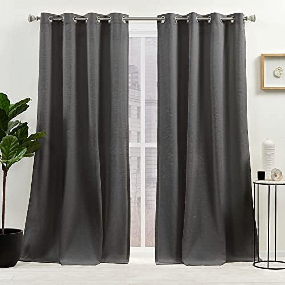 Nicole Miller New York Sawyer Cotton Blend Grommet Top Light Filtering Curtain Panels, 52"x96", Gunmetal, Set of 2