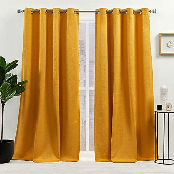 Nicole Miller New York Sawyer Cotton Blend Grommet Top Light Filtering Curtain Panels, 52"x96", Honey Gold, Set of 2