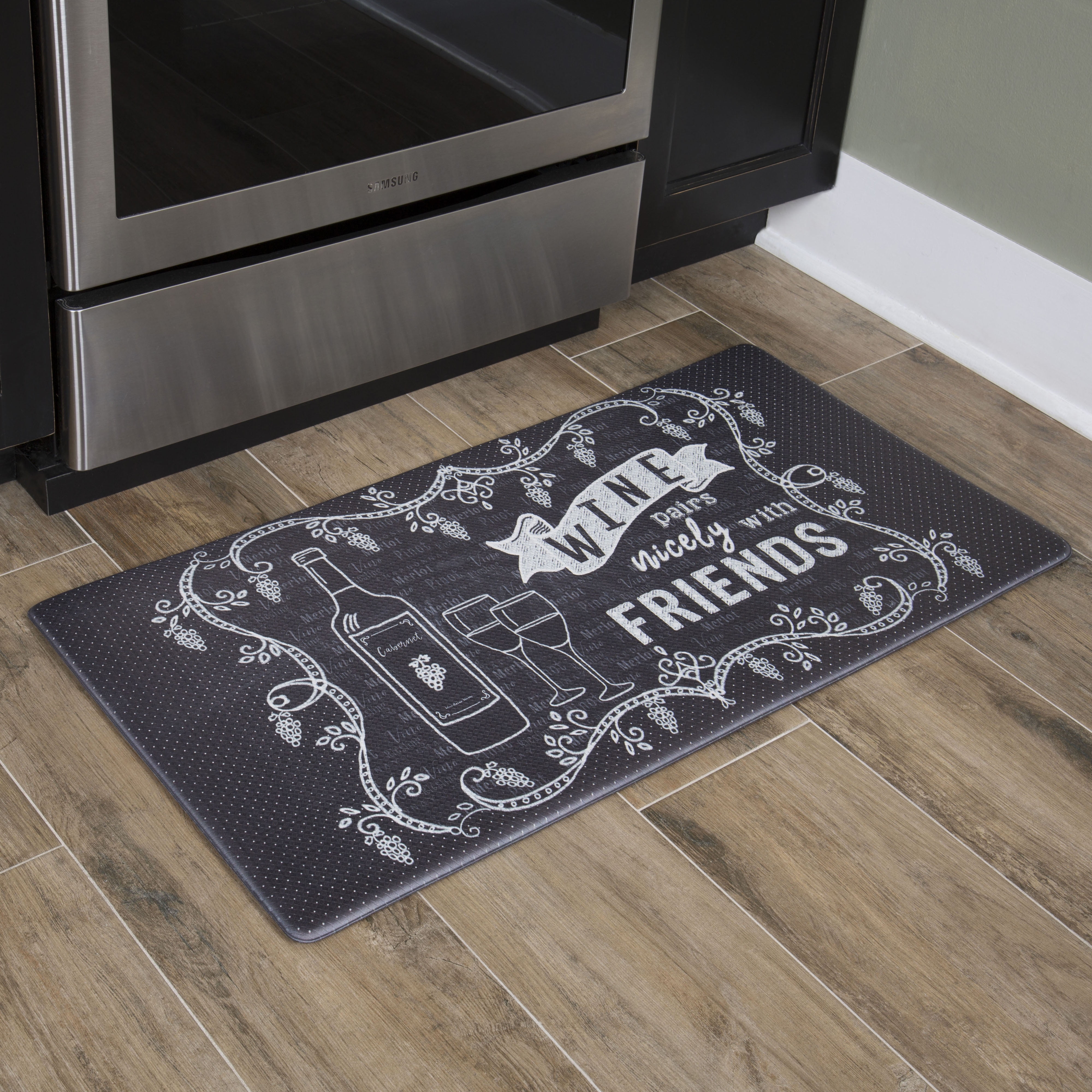 Nicole Miller Dark Brown and White Anti-Fatigue Kitchen Mat with Memory Foam