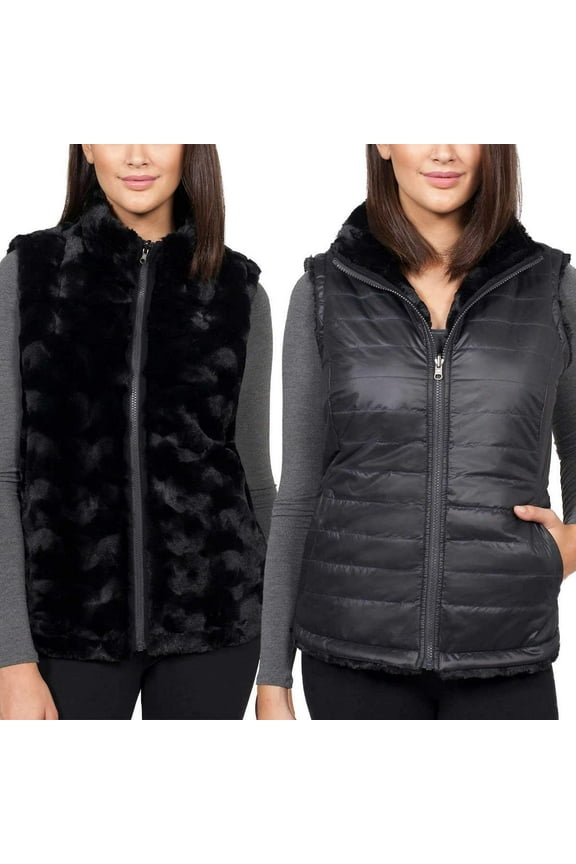 Original Women's Vest Reversible Faux Fur, Black, Small