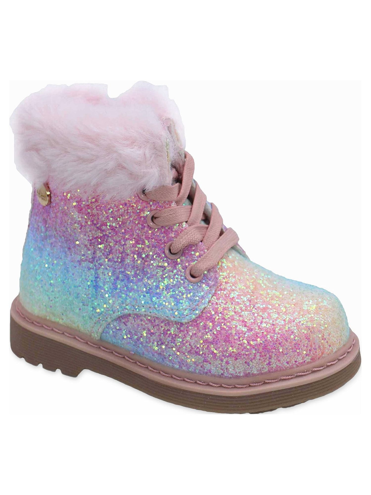 Nicole Miller Pastel Shimmer Faux Fur Combat Boot Toddler Girls