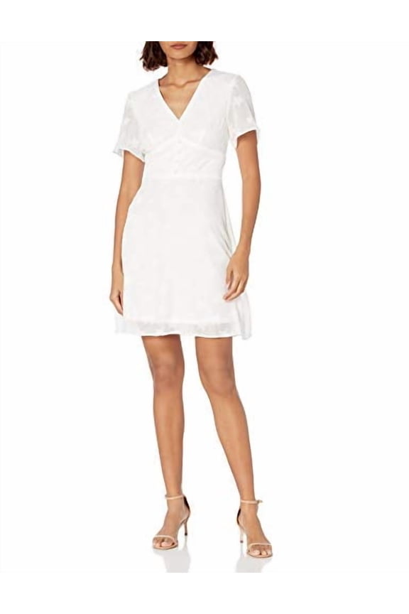 Studio Womens V-Neck Flutter Sleeve Dress, Ivory, 10
