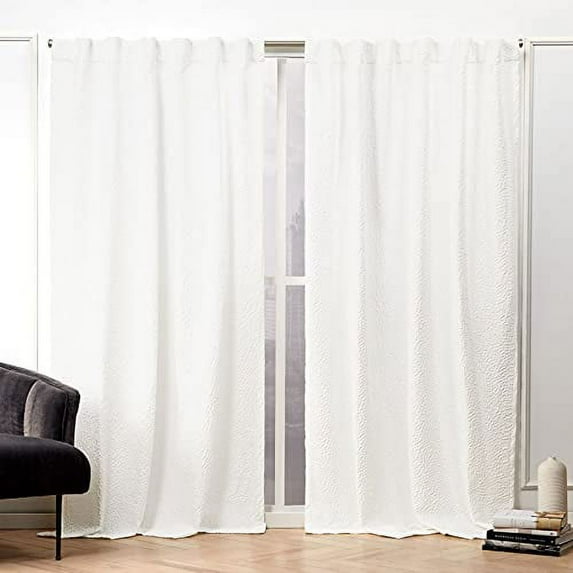 Nicole Miller Textured Matelassé Hidden Tab/Rod Pocket Top Light Filtering Curtain Panel Pair, 50"x108", Snowflake