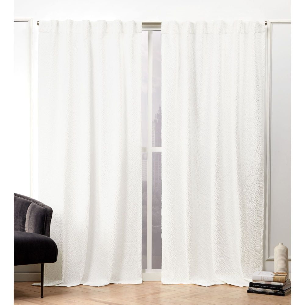 Nicole Miller Textured Matelassé Hidden Tab/Rod Pocket Top Light Filtering Curtain Panel Pair, 50"x84", Snowflake