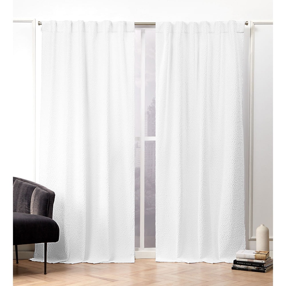 White Textured Polyester Light-Filtering Curtain Panels, 50" x 84"