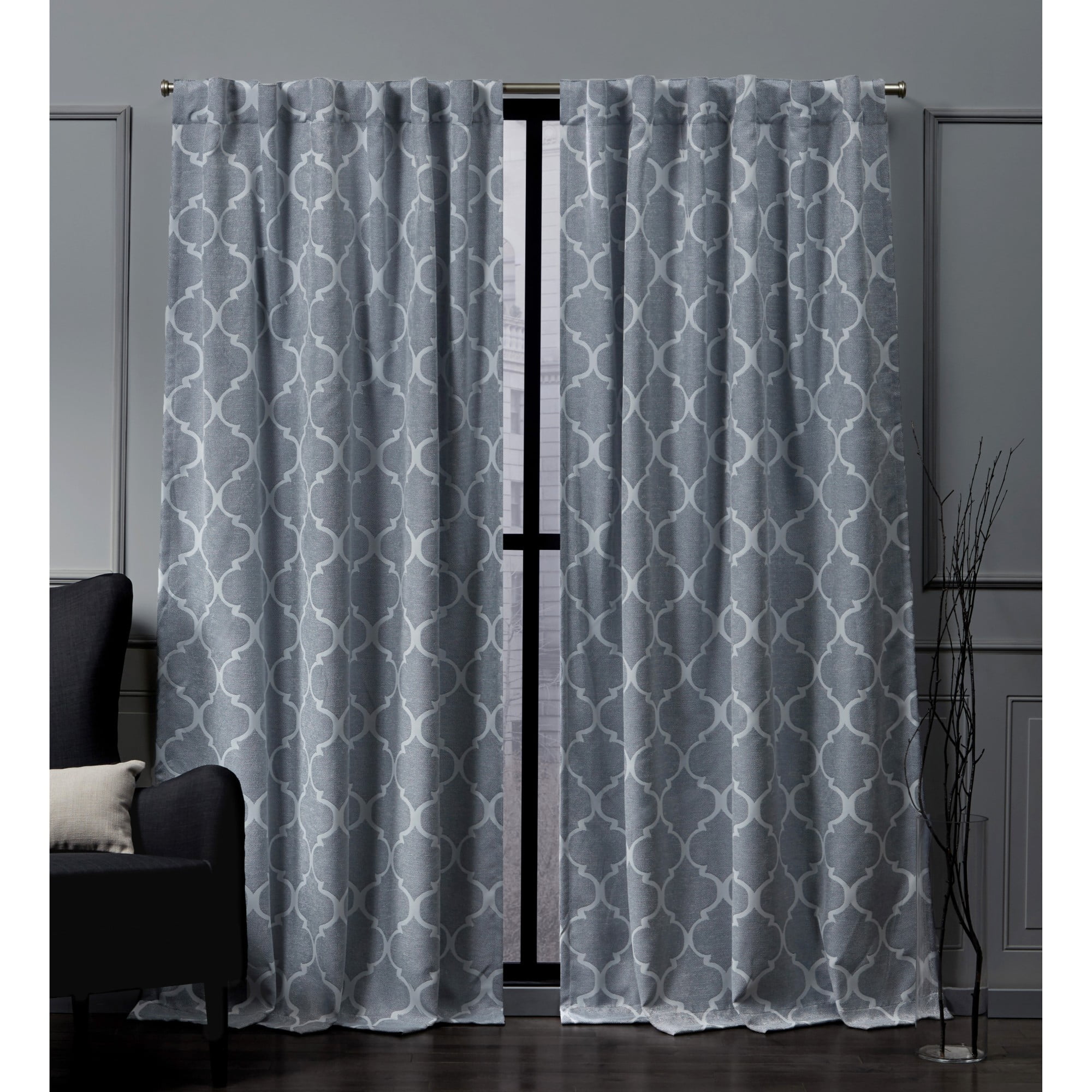 Chambray Blue Polyester Room-Darkening Curtain Panels, 52" x 84"