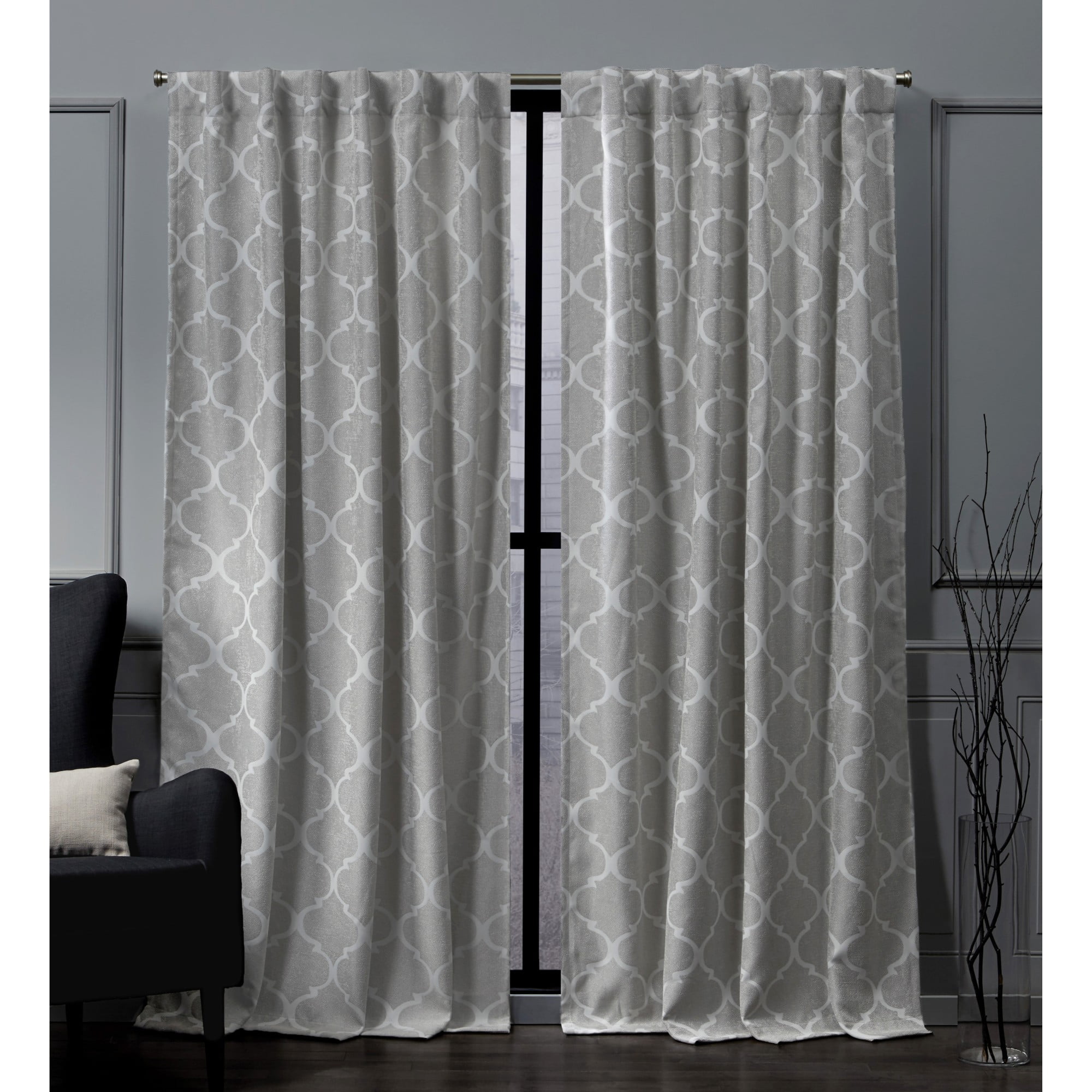 Dove Grey Polyester Blackout Trellis Curtain Panels, 52" x 84"
